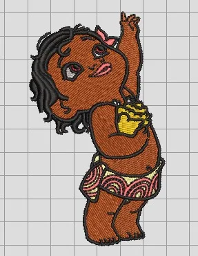 Matriz de bordado da Moana baby em pé, com o braço levantado