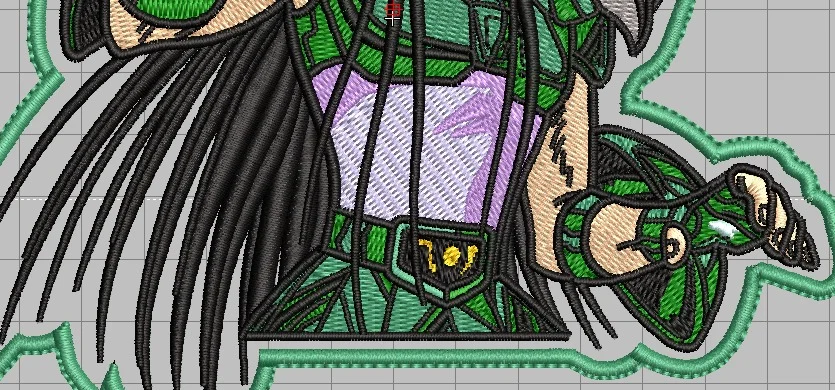 Detalhe do cabelo e do cinto na matriz do Shiryu
